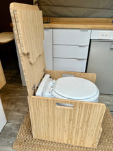 Load image into Gallery viewer, Laveo Dry Flush Portable Waterless Toilet Bamboo Lift top Cabinet Flat Pack Kit