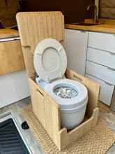 Load image into Gallery viewer, Laveo Dry Flush Portable Waterless Toilet Bamboo Lift top Cabinet Flat Pack Kit