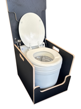 Load image into Gallery viewer, Laveo Dry Flush Portable Waterless Toilet Bamboo Lift top Cabinet Flat Pack Kit
