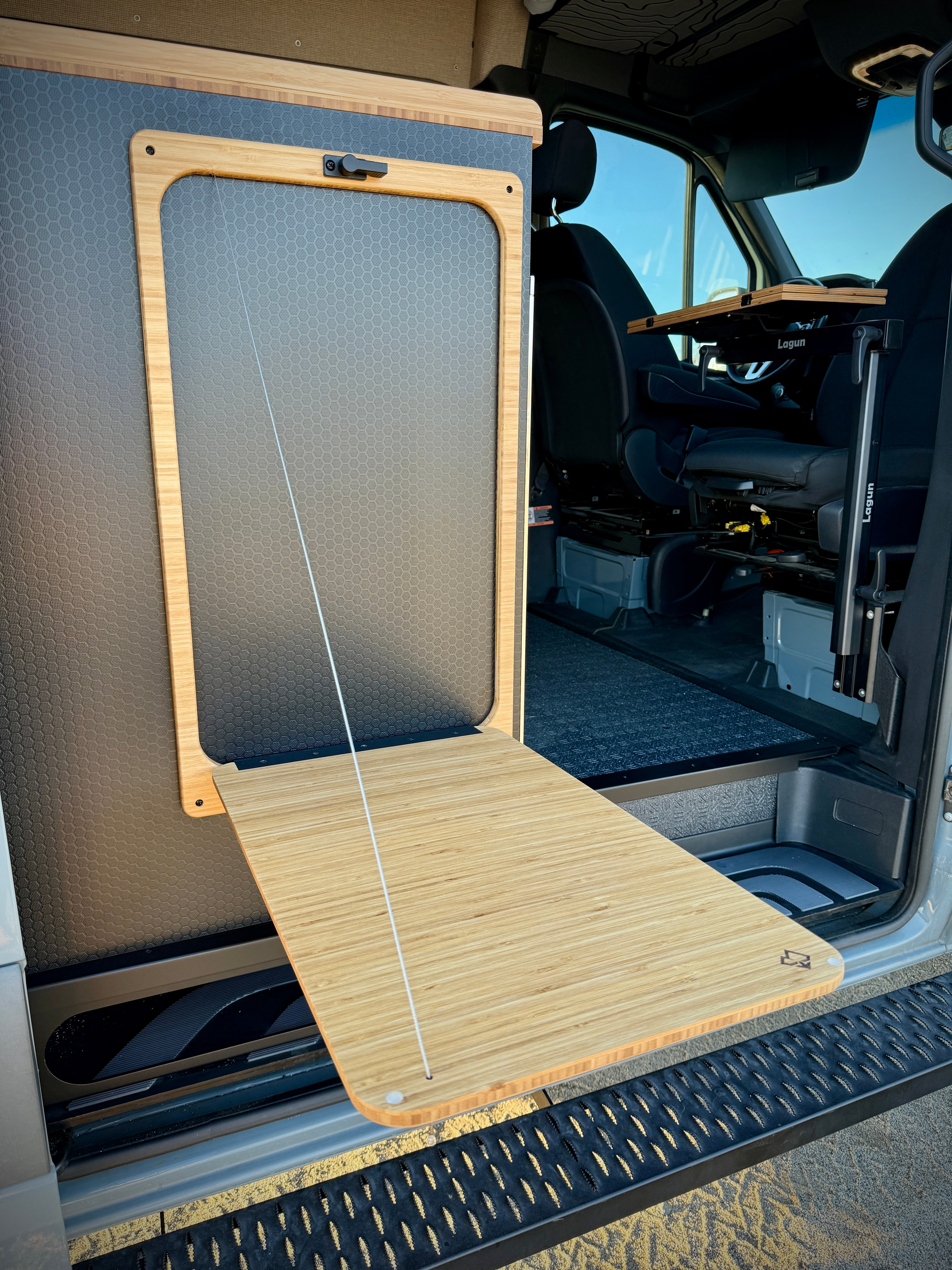 Bamboo folding table attached to a vehicle door