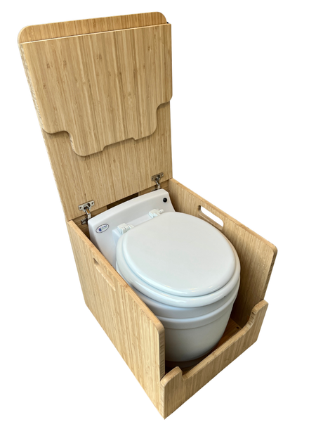 Lavy Laveo Dry Flush Portable Waterless Toilet Bamboo Lift top Cabinet