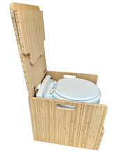 Load image into Gallery viewer, Laveo Dry Flush Portable Waterless Toilet Bamboo Lift top Cabinet Flat Pack Kit
