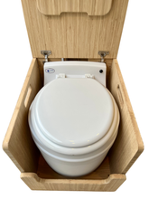 Load image into Gallery viewer, Laveo Dry Flush Portable Waterless Toilet Bamboo Lift top Cabinet Flat Pack Kit
