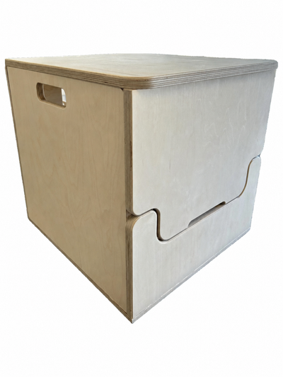 Bamboo portable toilet cabinet with side handle cutout and front recess